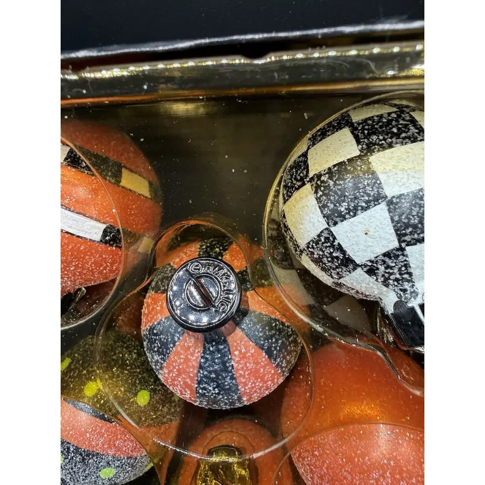 9 Vtg HALLMARK Blow Glass Halloween Ornaments DOTS AND STRIPES MIB -44D